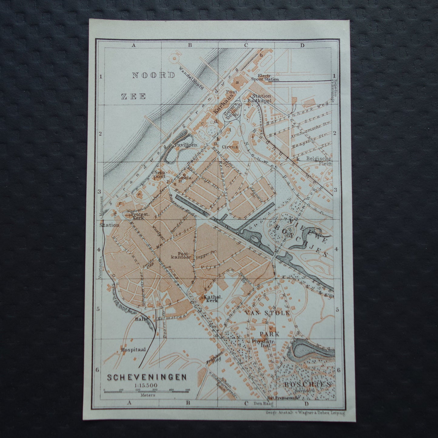 SCHEVENINGEN oude plattegrond van Scheveningen uit 1904 kleine originele antieke kaart Nederland