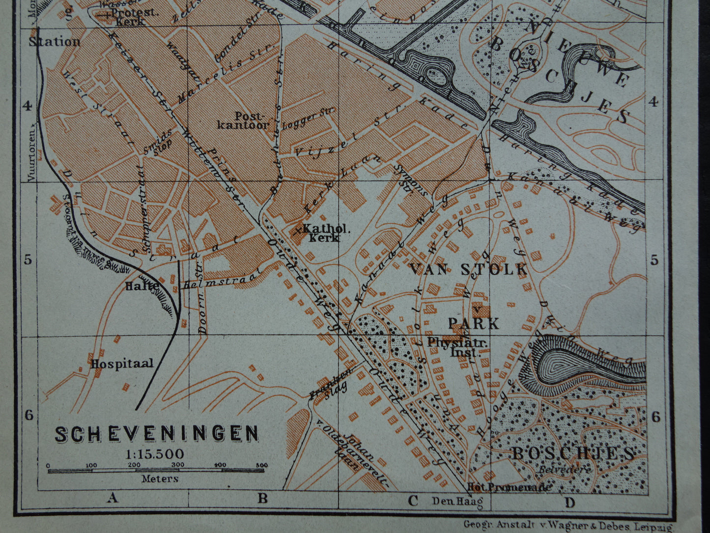 SCHEVENINGEN oude plattegrond van Scheveningen uit 1904 kleine originele antieke kaart Nederland
