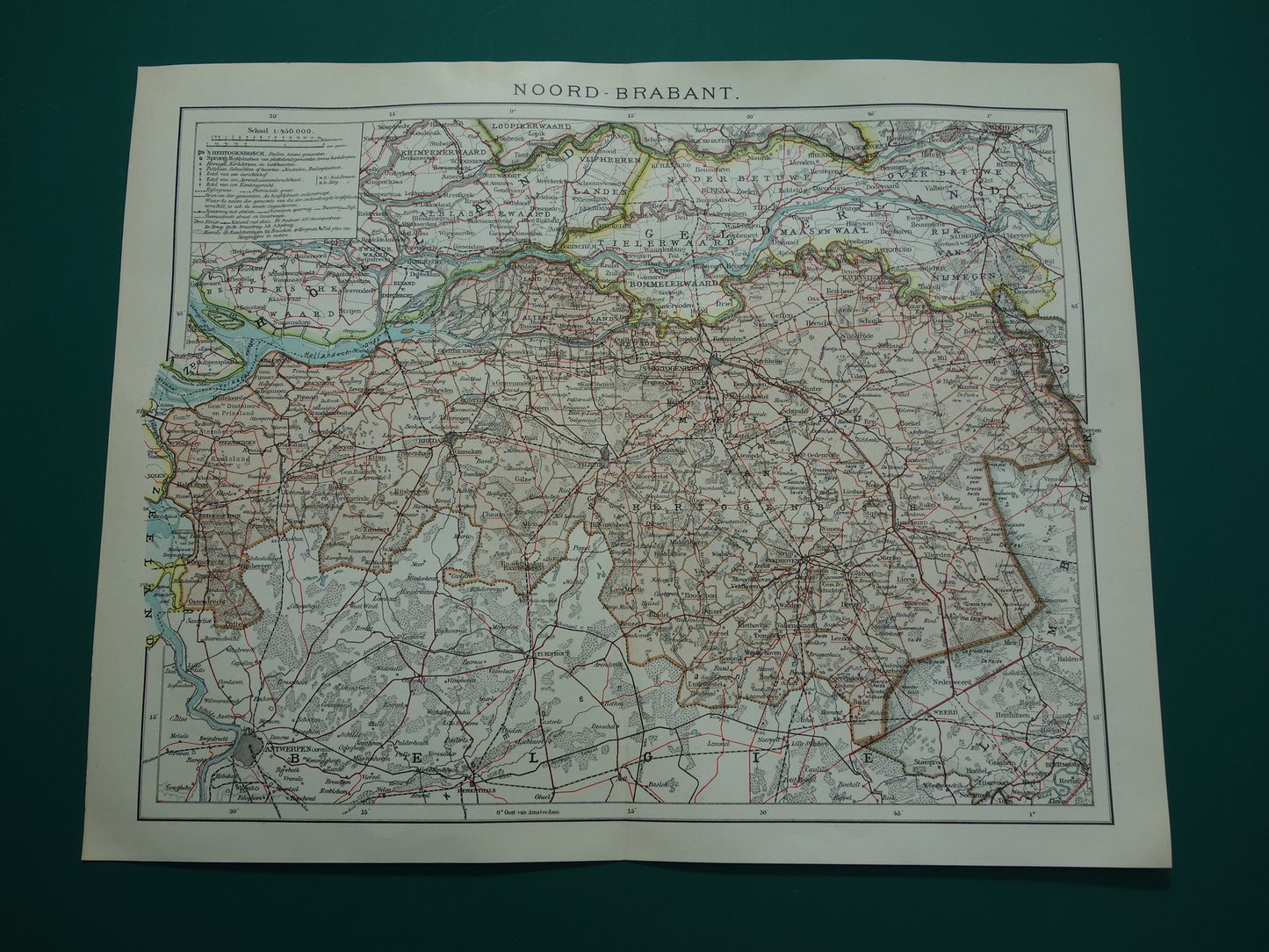 Noord-Brabant Oude landkaart van de provincie Noord-Brabant uit 1920 originele antieke kaart