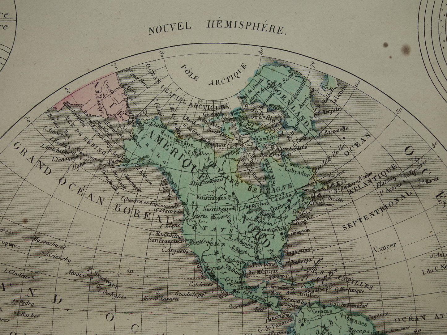 Antieke Wereldkaart uit 1877 originele Franse oude kaart van de wereld