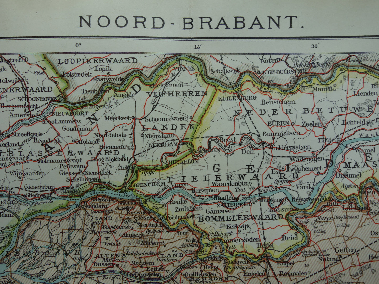 Noord-Brabant Oude landkaart van de provincie Noord-Brabant uit 1920 originele antieke kaart