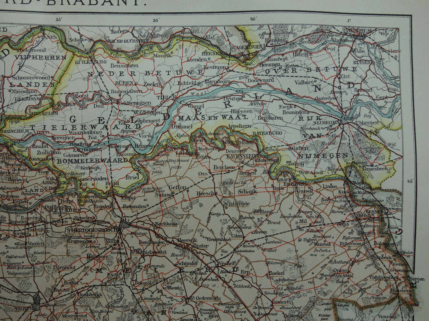 Noord-Brabant Oude landkaart van de provincie Noord-Brabant uit 1920 originele antieke kaart