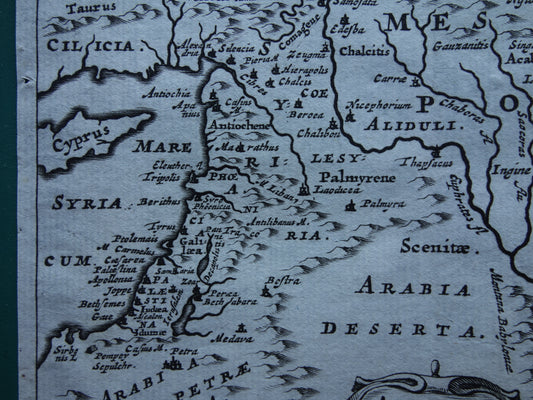 Oude kaart van Palestina Syrië Mesopotamië Armenië in de oudheid 1661 originele antieke landkaart klein formaat Armenia Syria Mesopotami Cluver
