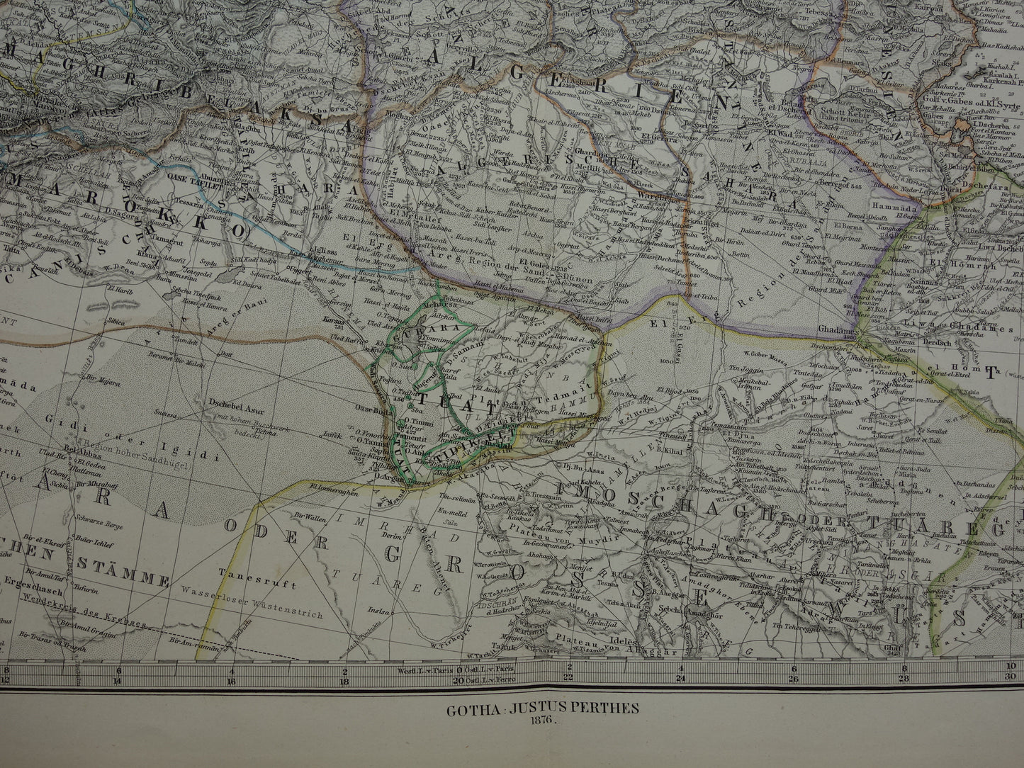 Middellandse Zee oude kaart van het Middellandse Zeegebied uit 1876 Originele antieke handgekleurde landkaart