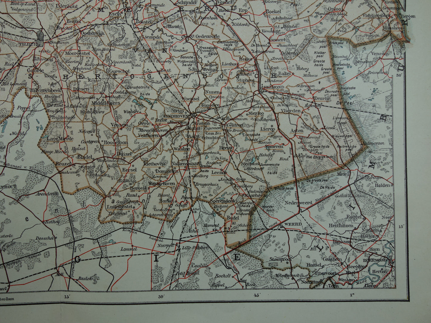 Noord-Brabant Oude landkaart van de provincie Noord-Brabant uit 1920 originele antieke kaart