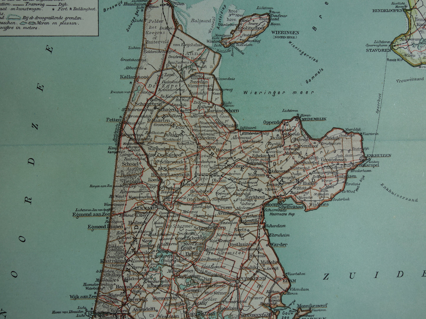 Oude kaart van de provincie Noord-Holland uit 1920 originele vintage antieke landkaart Amsterdam Enkhuizen Alkmaar Texel - Nederlandse landkaarten