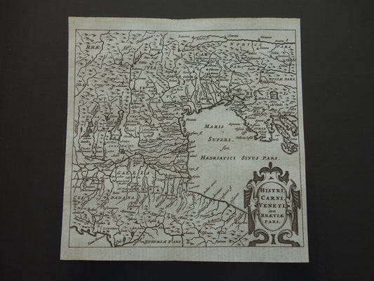Italië 360+ jaar oude kaart van Venetië en omgeving 1661 originele antieke Nederlandse landkaart klein formaat