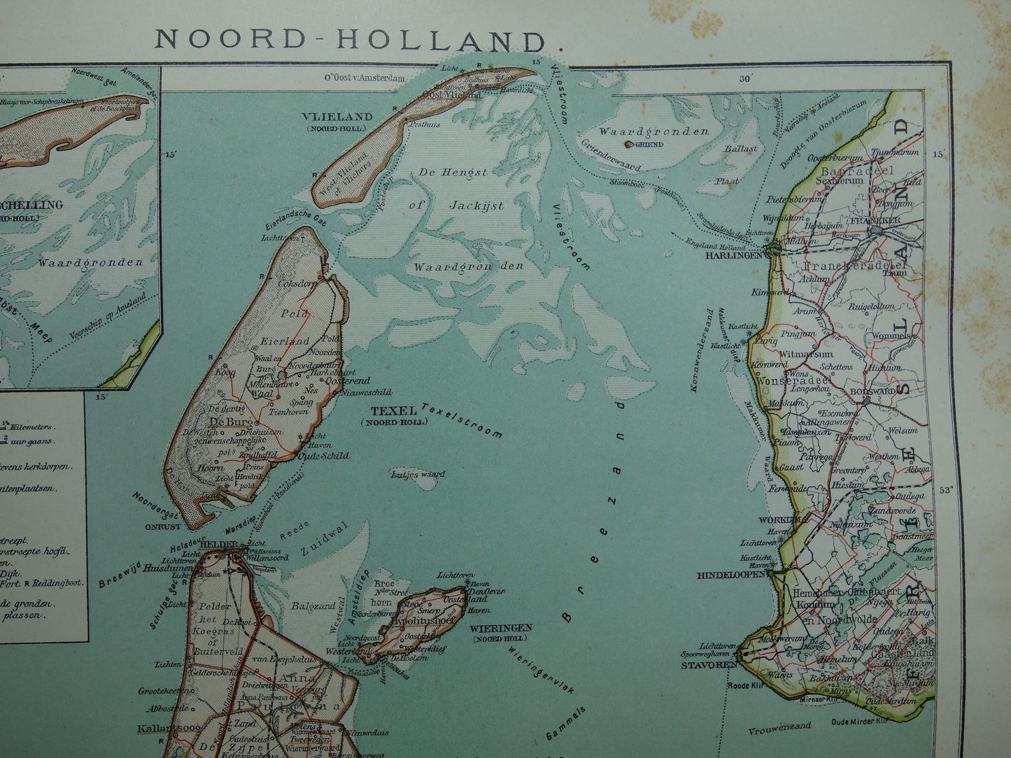 Oude kaart van de provincie Noord-Holland uit 1920 originele vintage antieke landkaart Amsterdam Enkhuizen Alkmaar Texel - Nederlandse landkaarten