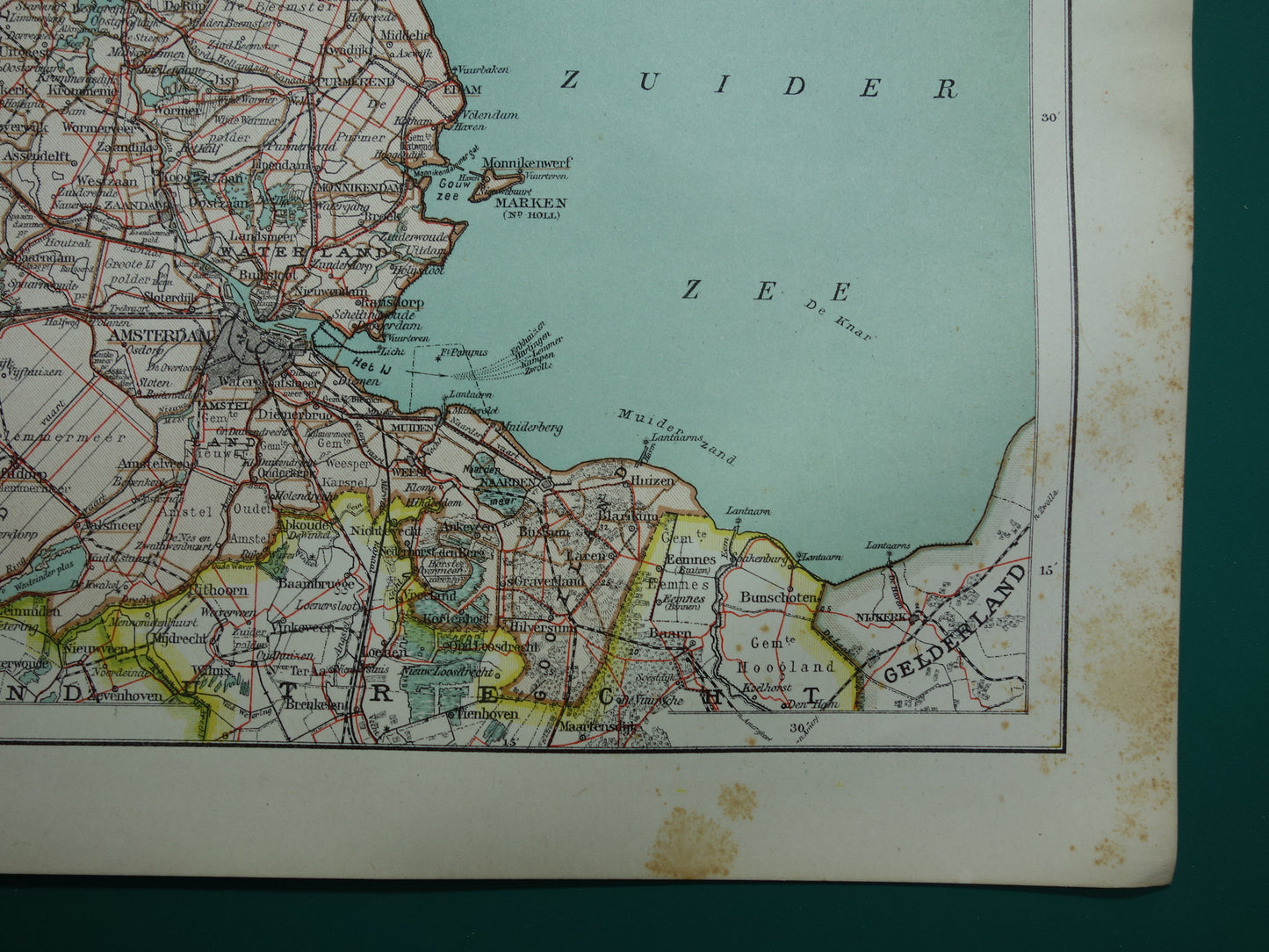 Oude kaart van de provincie Noord-Holland uit 1920 originele vintage antieke landkaart Amsterdam Enkhuizen Alkmaar Texel - Nederlandse landkaarten