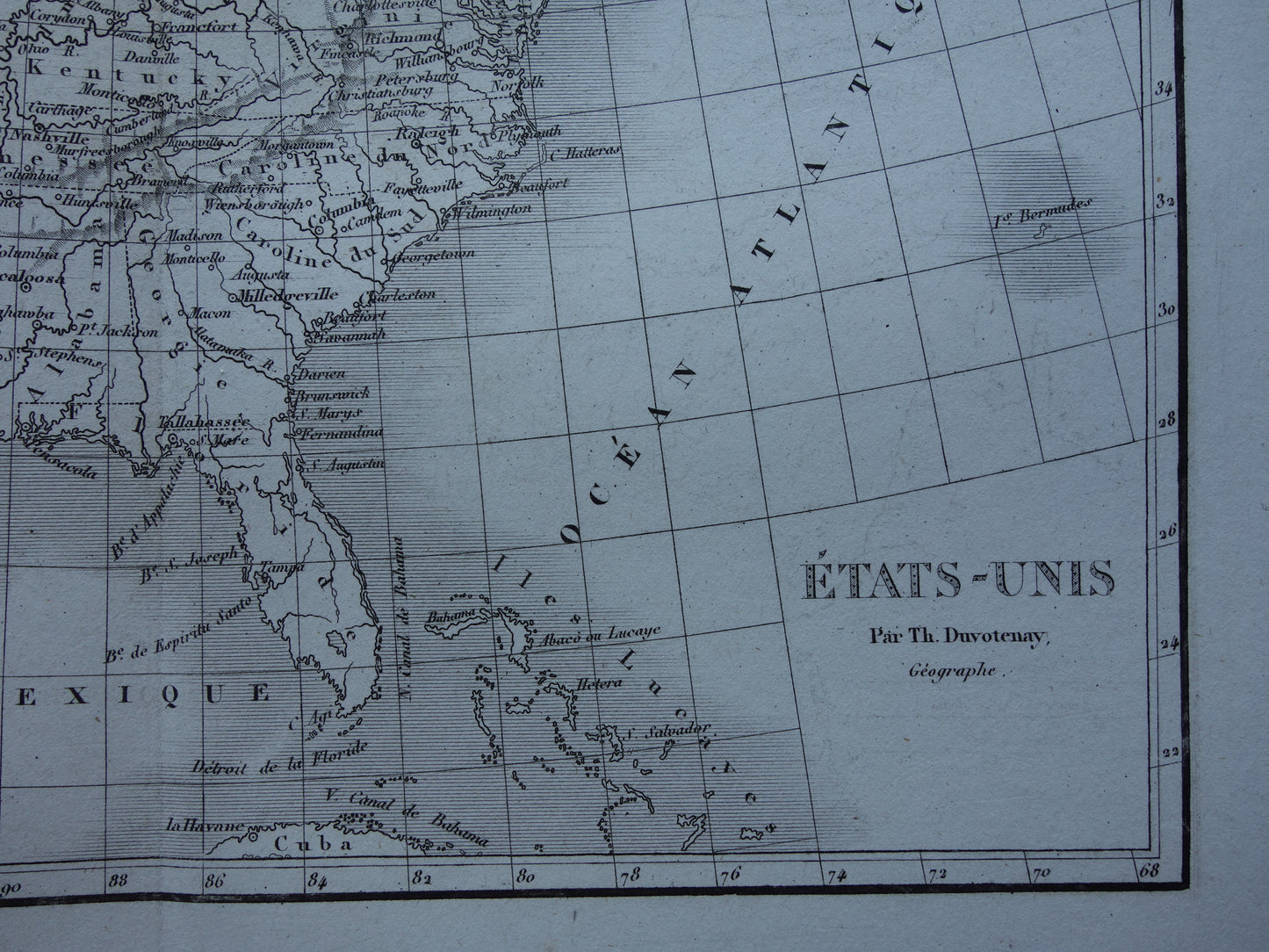 1854 Oude kaart Oostkust van de Verenigde Staten originele antieke landkaart Amerikaanse oostkust USA VS