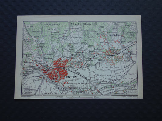 ARNHEM 1904 kleine antieke landkaart / plattegrond van Arnhem en omgeving originele oude kaart Velp Rozendaal