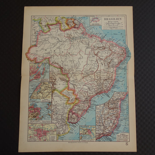Brazilië oude landkaart van Brazilië uit 1931 originele vintage kaart Rio de Janeiro Bahia Sao Paolo