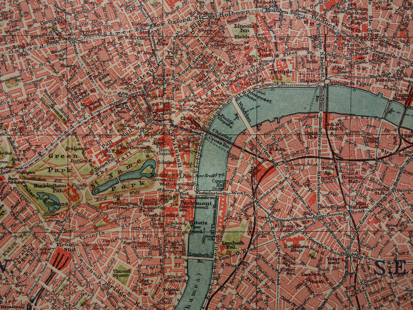 LONDEN oude plattegrond uit 1919 originele Nederlandse antieke kaart van centrum Londen City Westend