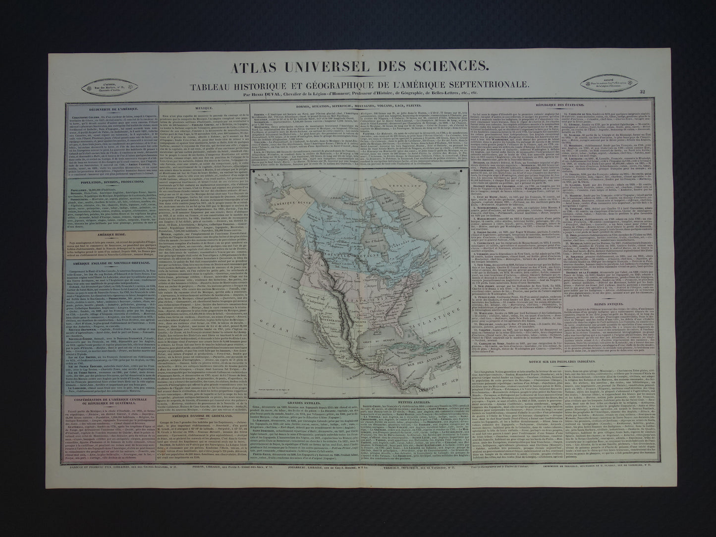 Noord-Amerika oude kaart 1837 Franse antieke geschiedeniskaart van de VS Canada Mexico