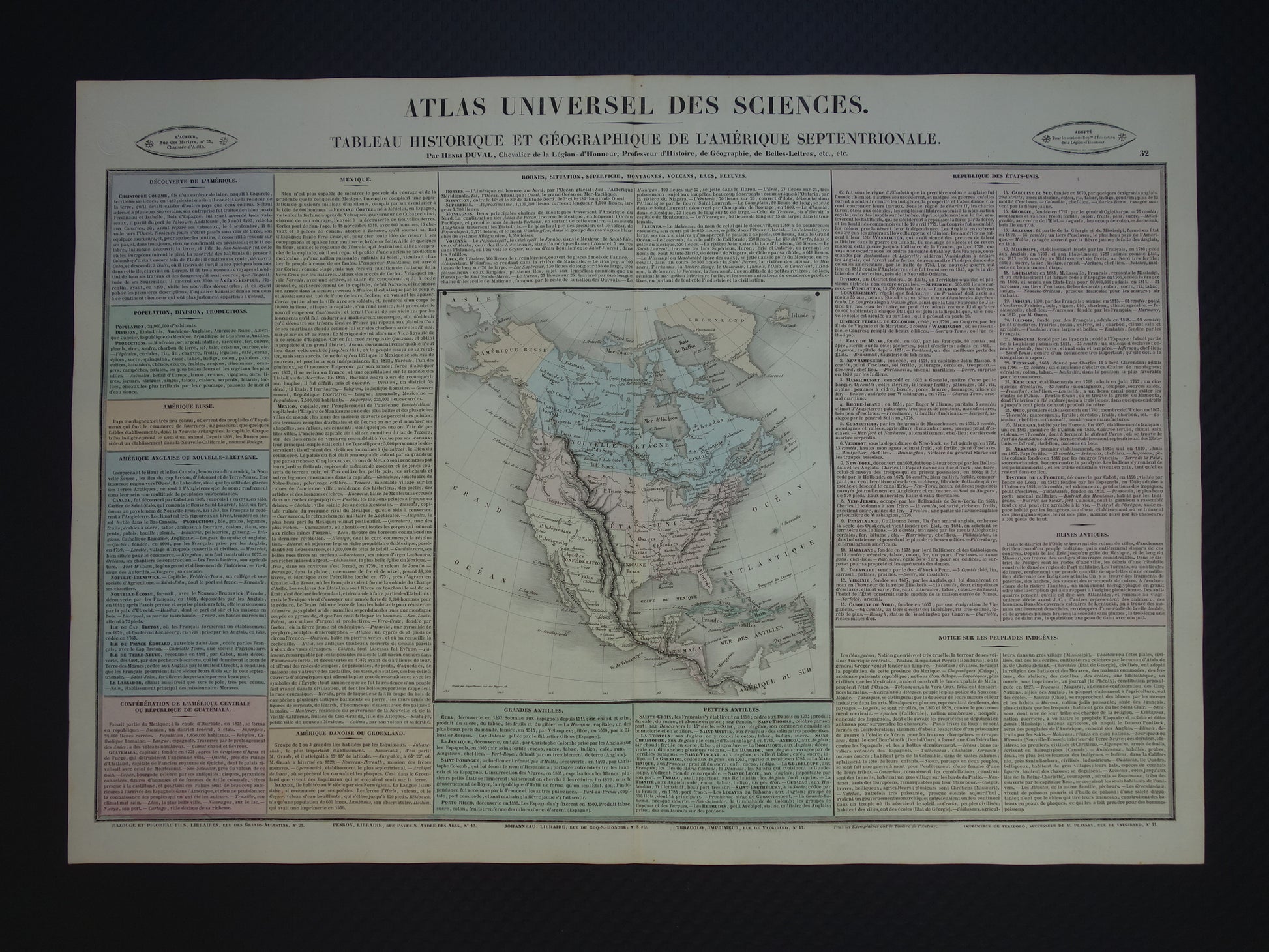 32 Tableau historique et geographique de l'ámerique septentrionale Henri Duval