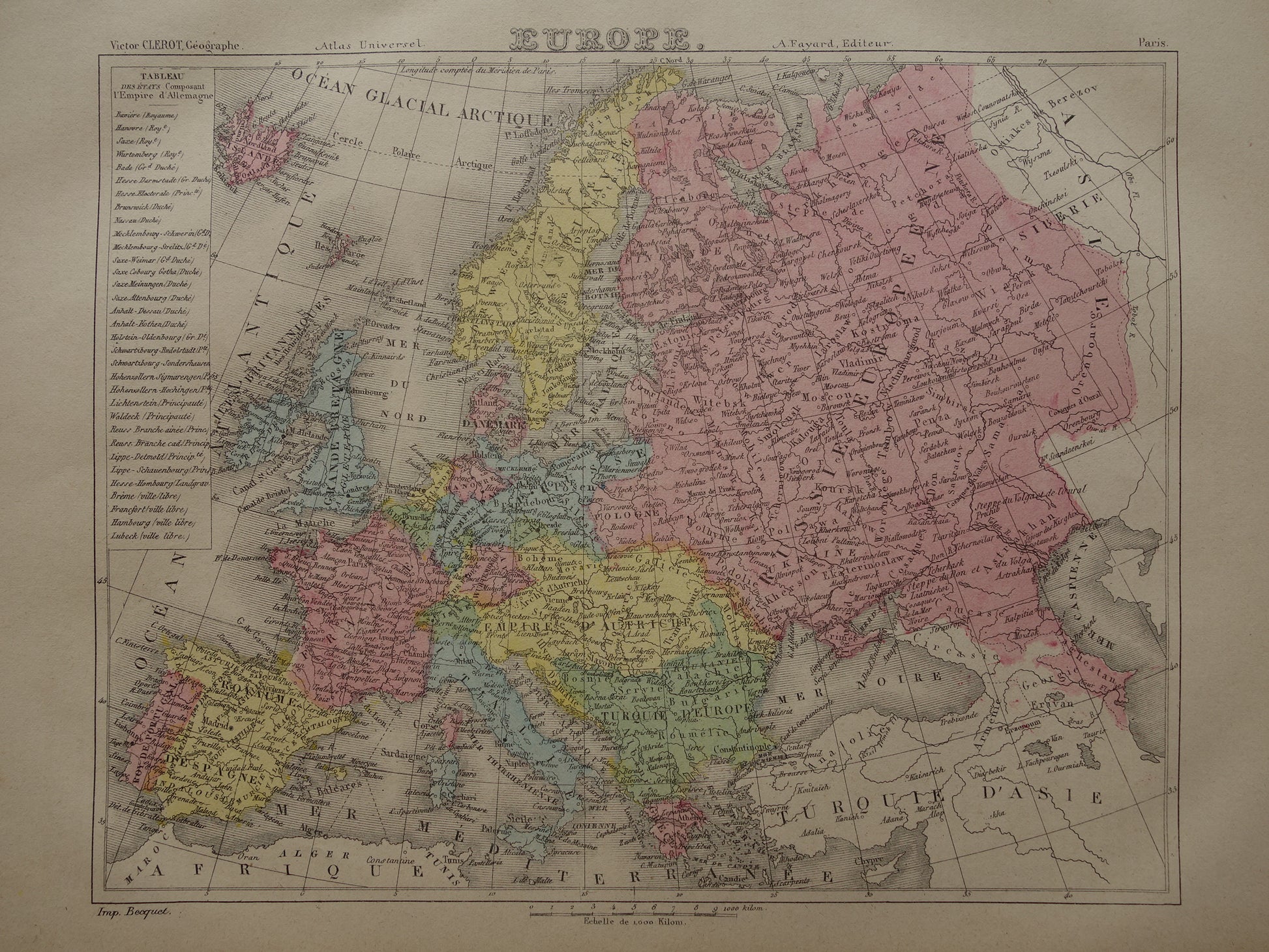 Oude kaart van Europa uit 1877 originele antieke handgekleurde landkaart continent Europa