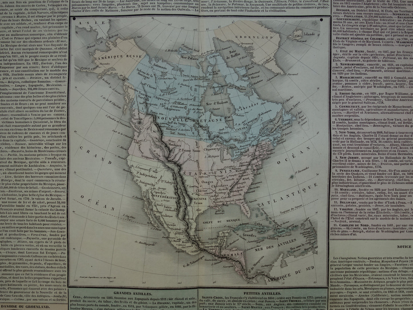 Noord-Amerika oude kaart 1837 Franse antieke geschiedeniskaart van de VS Canada Mexico