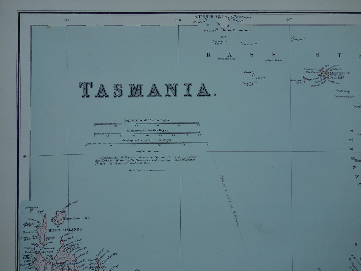 Oude kaart van Tasmanië en Nieuw-Guinea originele antieke Engelse landkaart