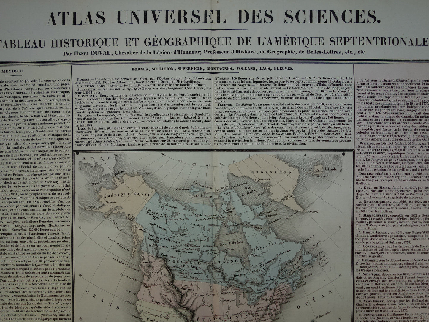 Noord-Amerika oude kaart 1837 Franse antieke geschiedeniskaart van de VS Canada Mexico
