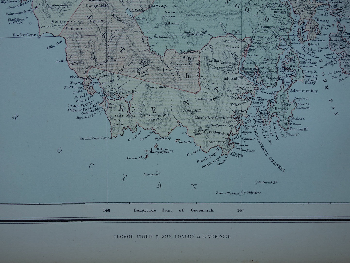 Oude kaart van Tasmanië en Nieuw-Guinea originele antieke Engelse landkaart