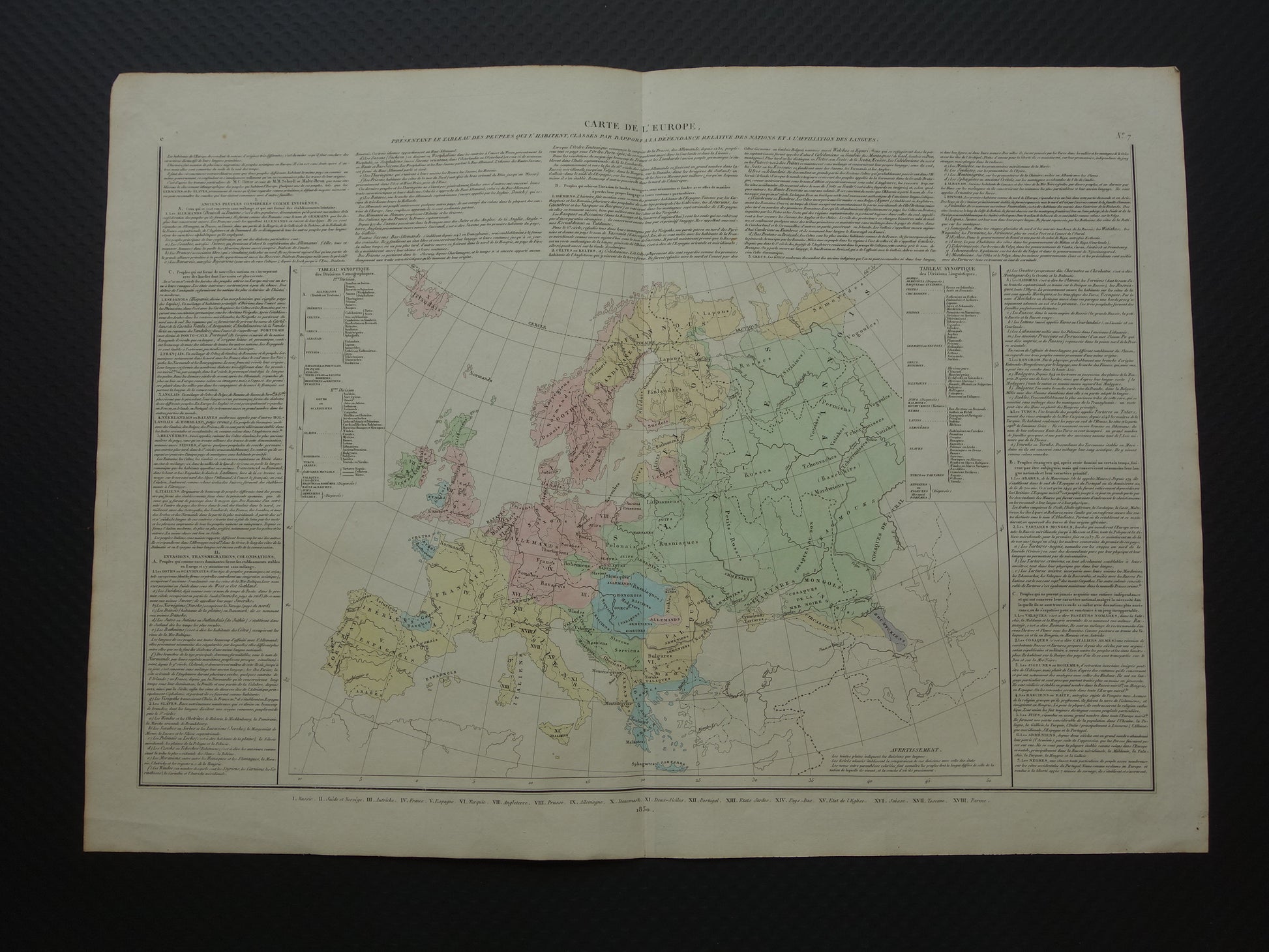 carte de l'europe presentant le tableau des peuples qui l'habitent classes par rapport a la dependance relative des nations et a l'affilation des langues Denaix 1830
