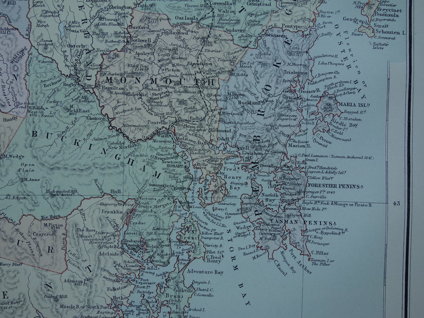Oude kaart van Tasmanië en Nieuw-Guinea originele antieke Engelse landkaart