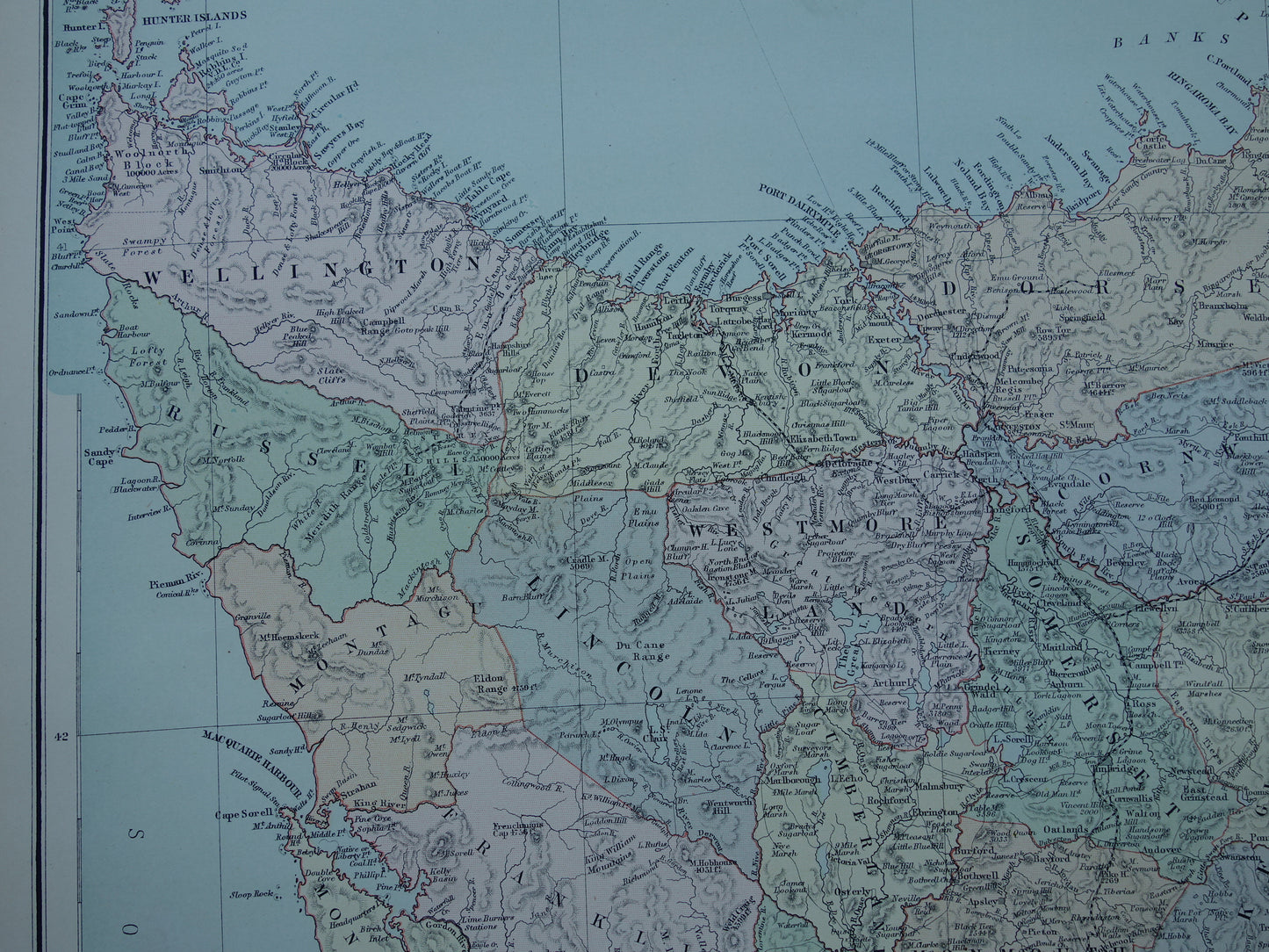 Oude kaart van Tasmanië en Nieuw-Guinea originele antieke Engelse landkaart