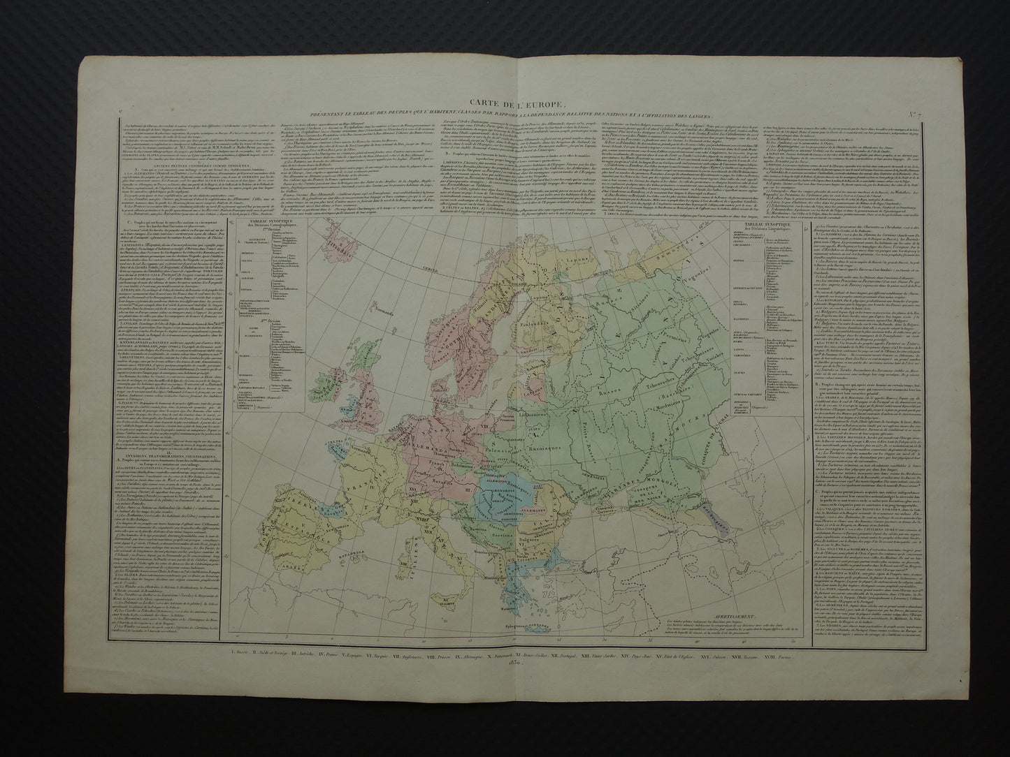 EUROPA oude kaart van Europa uit 1830 over taal en volken Antieke Landkaart Linguïstisch