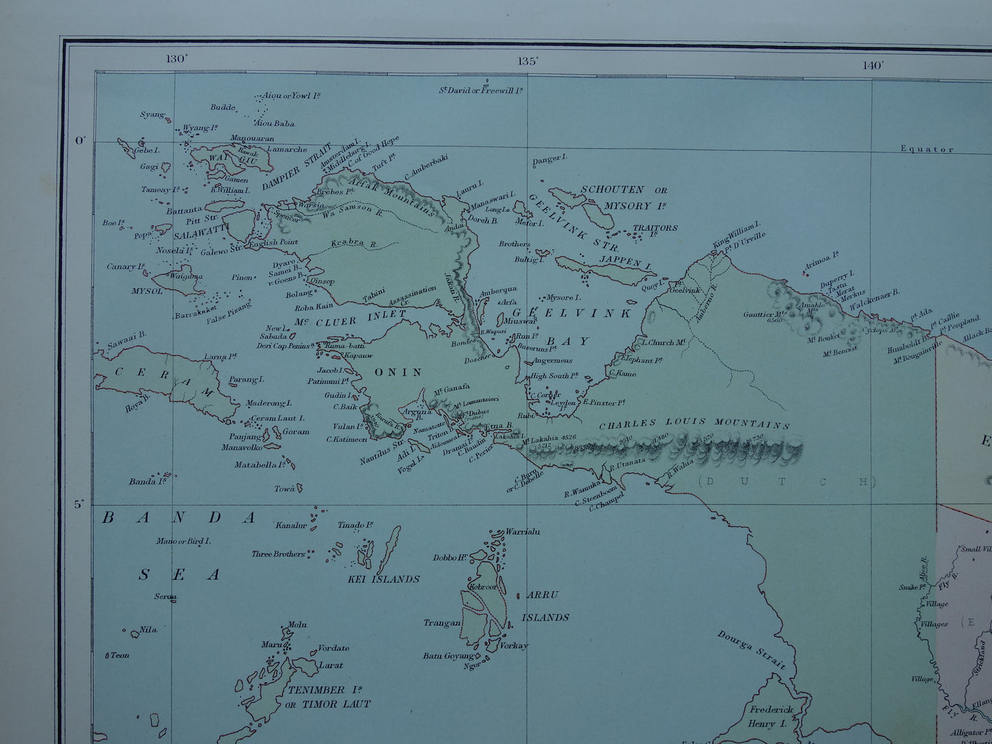 Oude kaart van Tasmanië en Nieuw-Guinea originele antieke Engelse landkaart