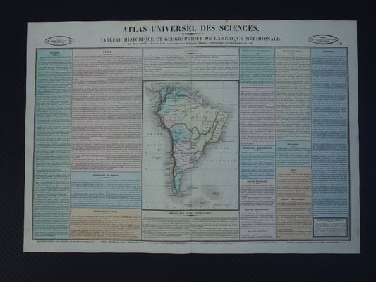 ZUID-AMERIKA Grote oude kaart van Zuid-Amerika uit 1837 Antieke landkaart continent