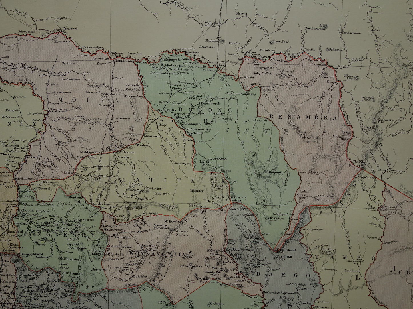 Victoria Australië oude kaart 1890 originele antieke Engelse landkaart Victoria VIC staat poster