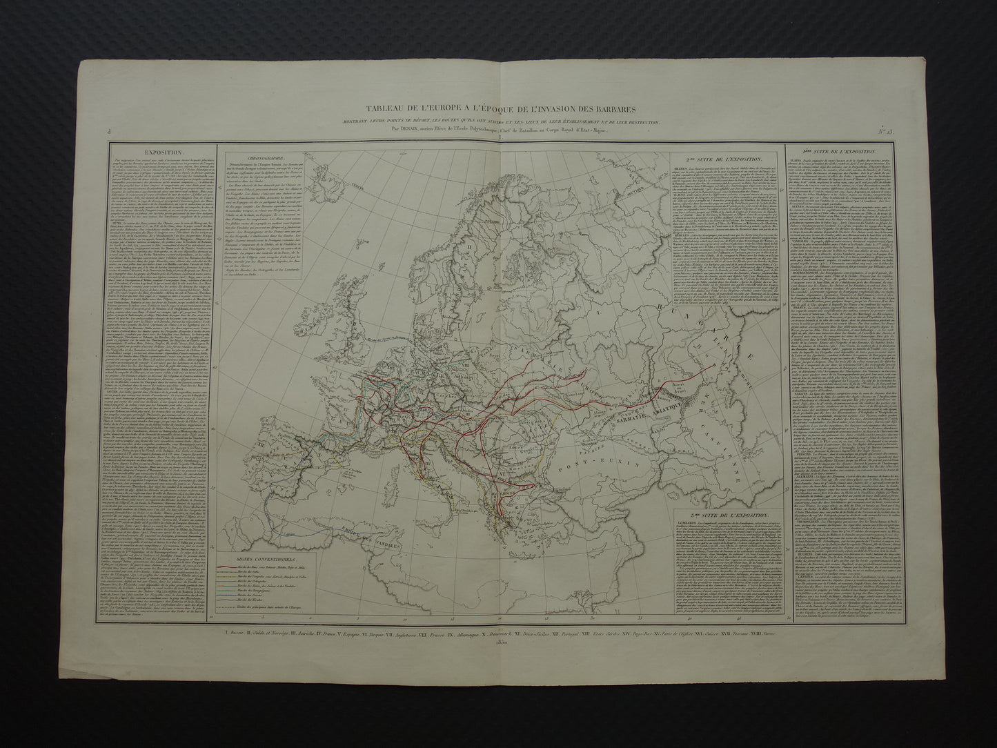 Oude kaart van Europa Grote Volksverhuizing originele antieke landkaart uit 1830 geschiedeniskaart