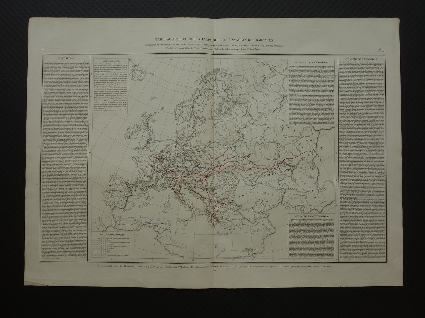 Oude kaart van Europa Grote Volksverhuizing originele antieke landkaart uit 1830 geschiedeniskaart