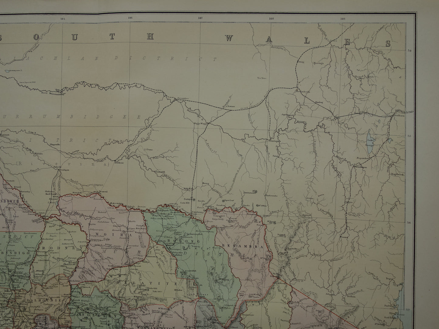 Victoria Australië oude kaart 1890 originele antieke Engelse landkaart Victoria VIC staat poster