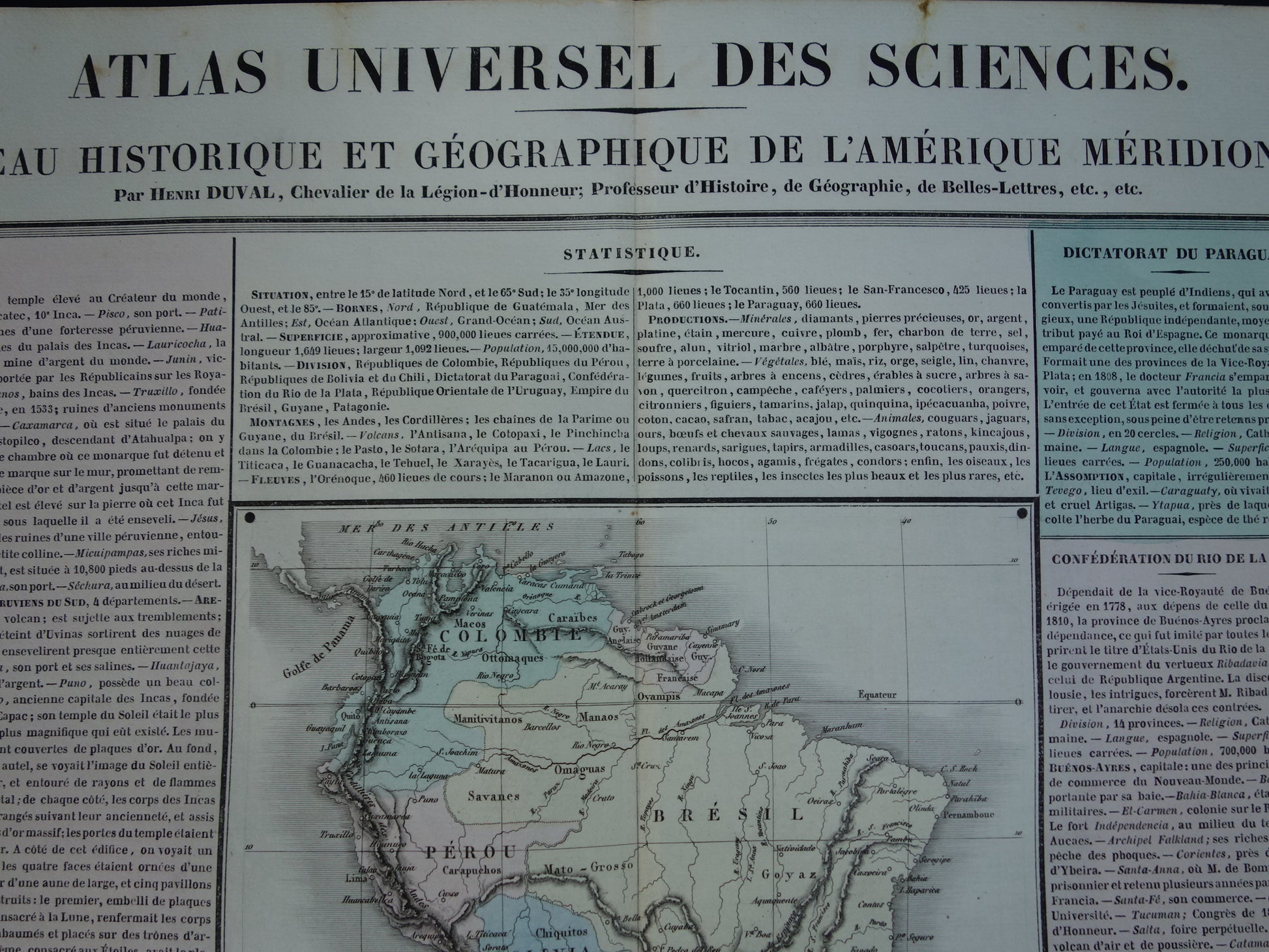 33 Tableau historique et geographique de l'ámerique meridionale Henri Duval 1837