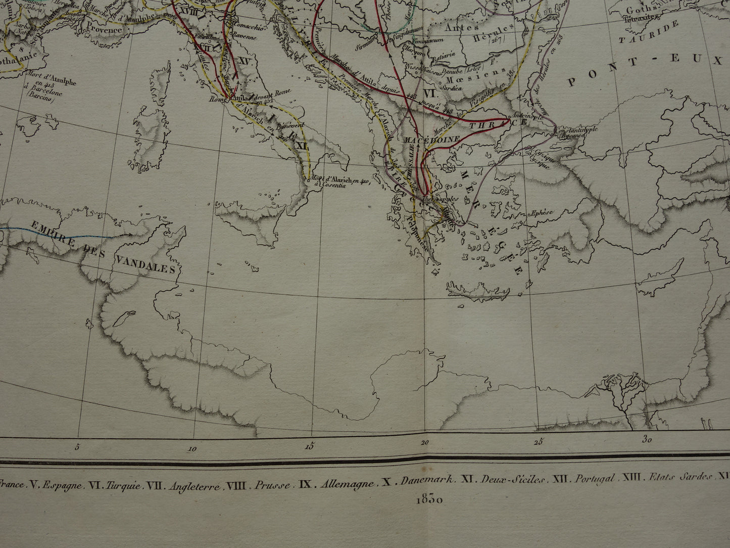 Oude kaart van Europa Grote Volksverhuizing originele antieke landkaart uit 1830 geschiedeniskaart