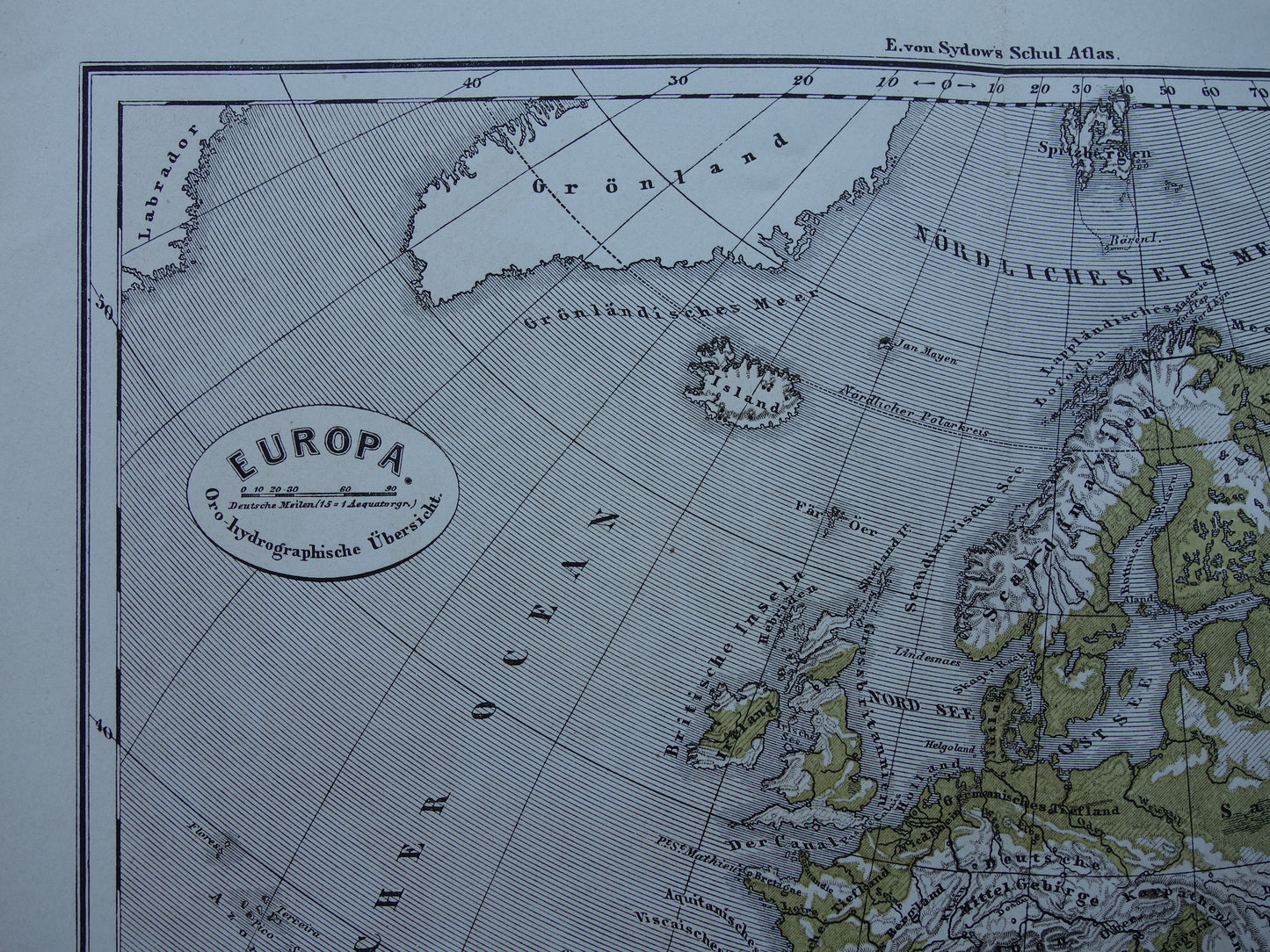 EUROPA antieke oro hydrografische kaart uit 1875 oude landkaart van rivieren en gebergten hoogtekaart