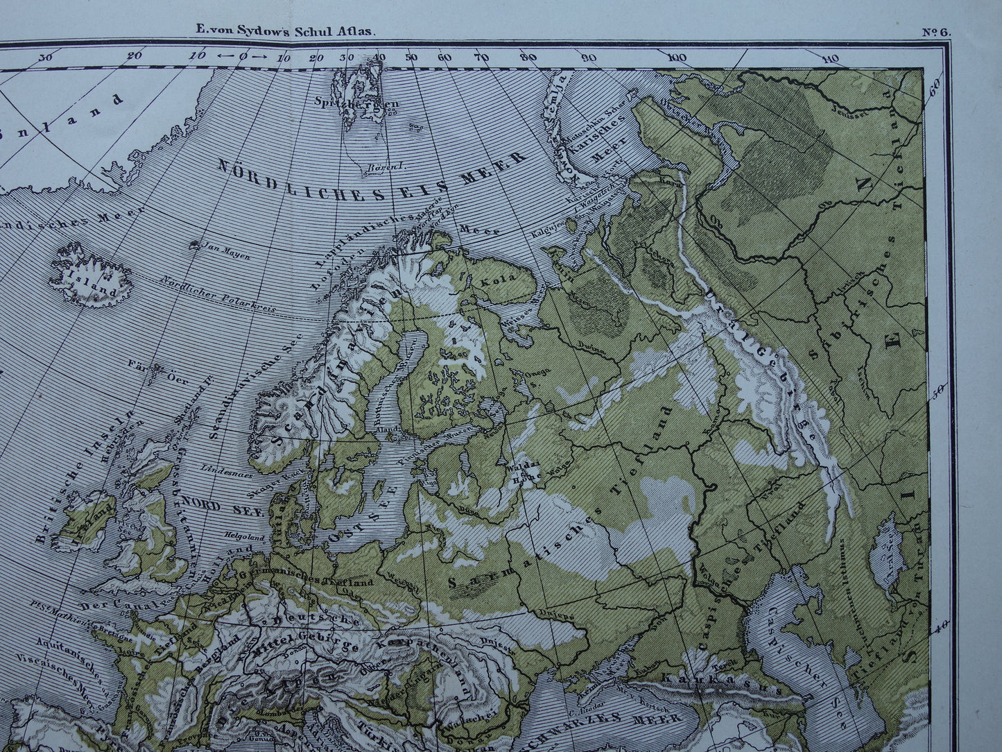 EUROPA antieke oro hydrografische kaart uit 1875 oude landkaart van rivieren en gebergten hoogtekaart