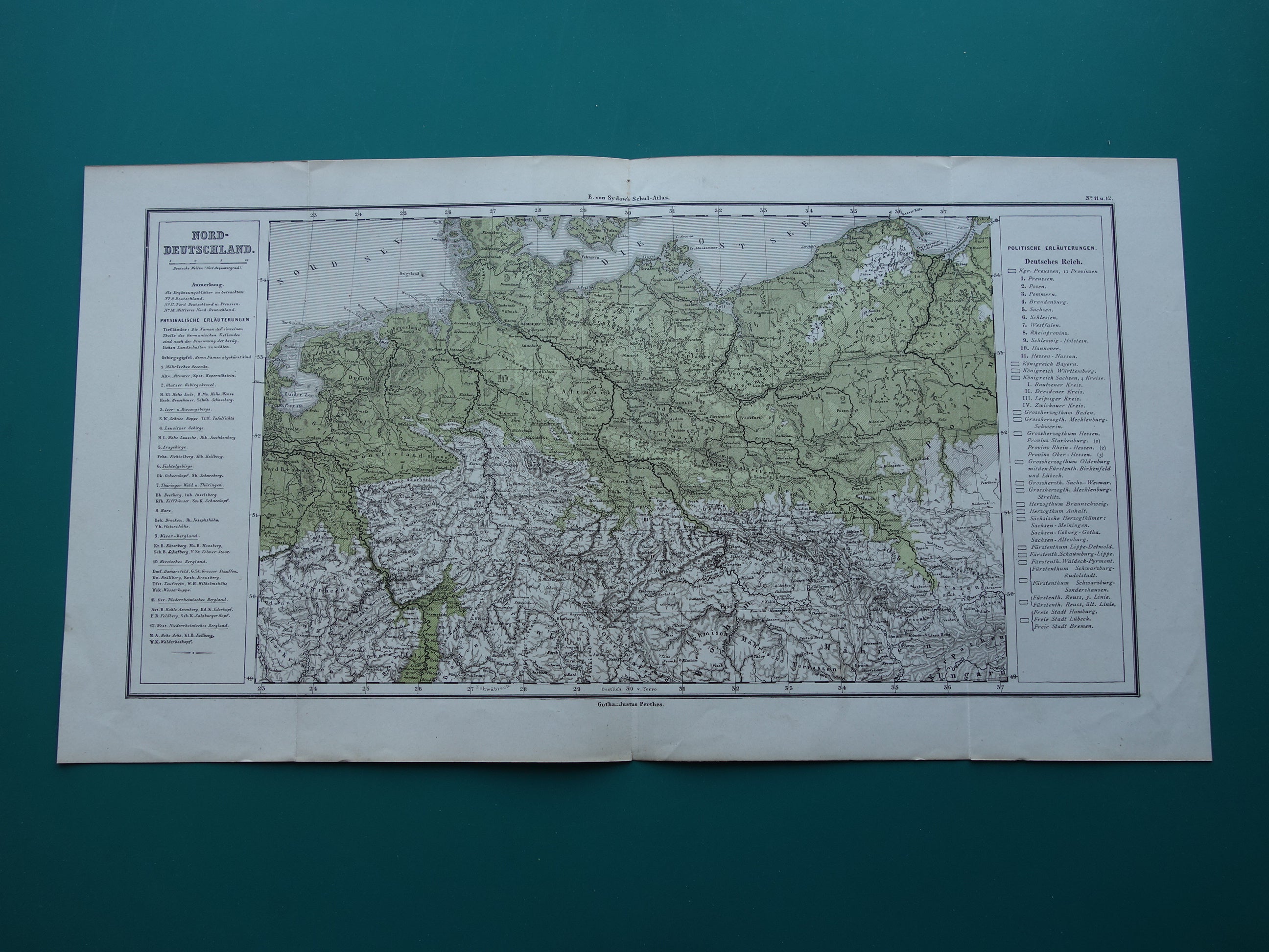 DUITSE RIJK Antieke kaart uit 1875 oude landkaart van Duitsland Polen ...