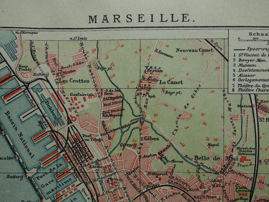 MARSEILLE oude kaart van Marseille Frankrijk uit 1920 originele antieke plattegrond vintage landkaart