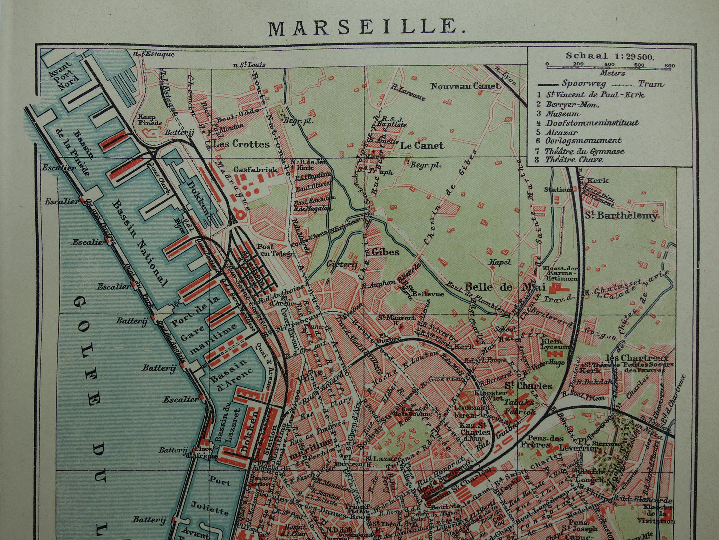 MARSEILLE oude kaart van Marseille Frankrijk uit 1920 originele antieke plattegrond vintage landkaart