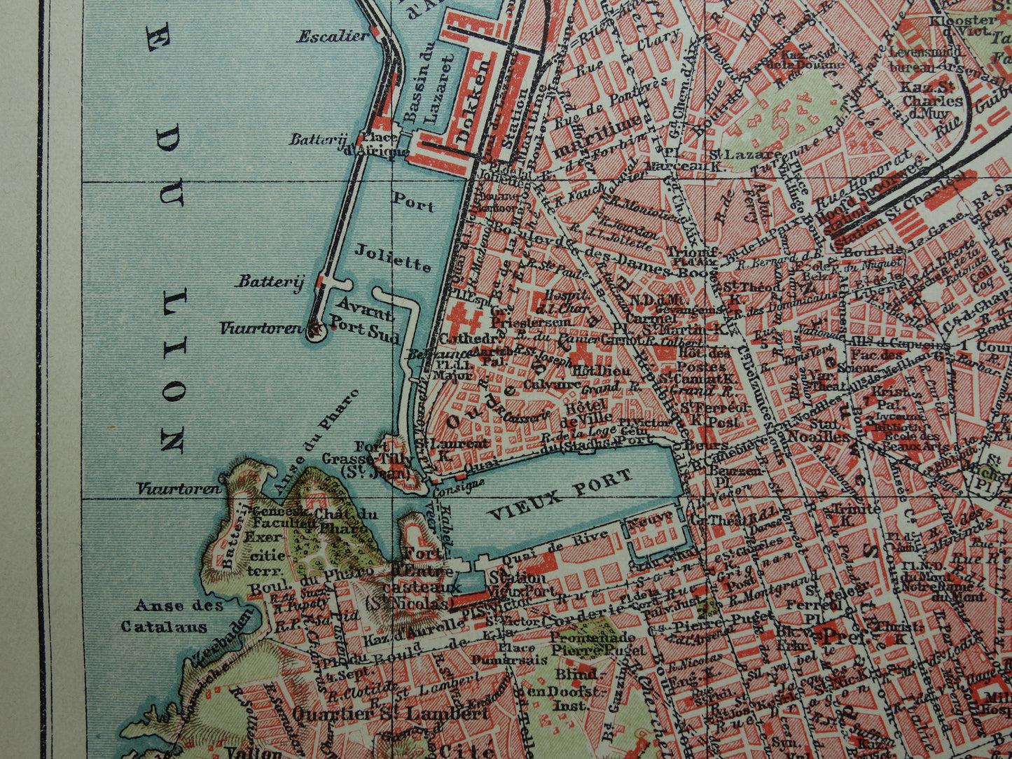 MARSEILLE oude kaart van Marseille Frankrijk uit 1920 originele antieke plattegrond vintage landkaart