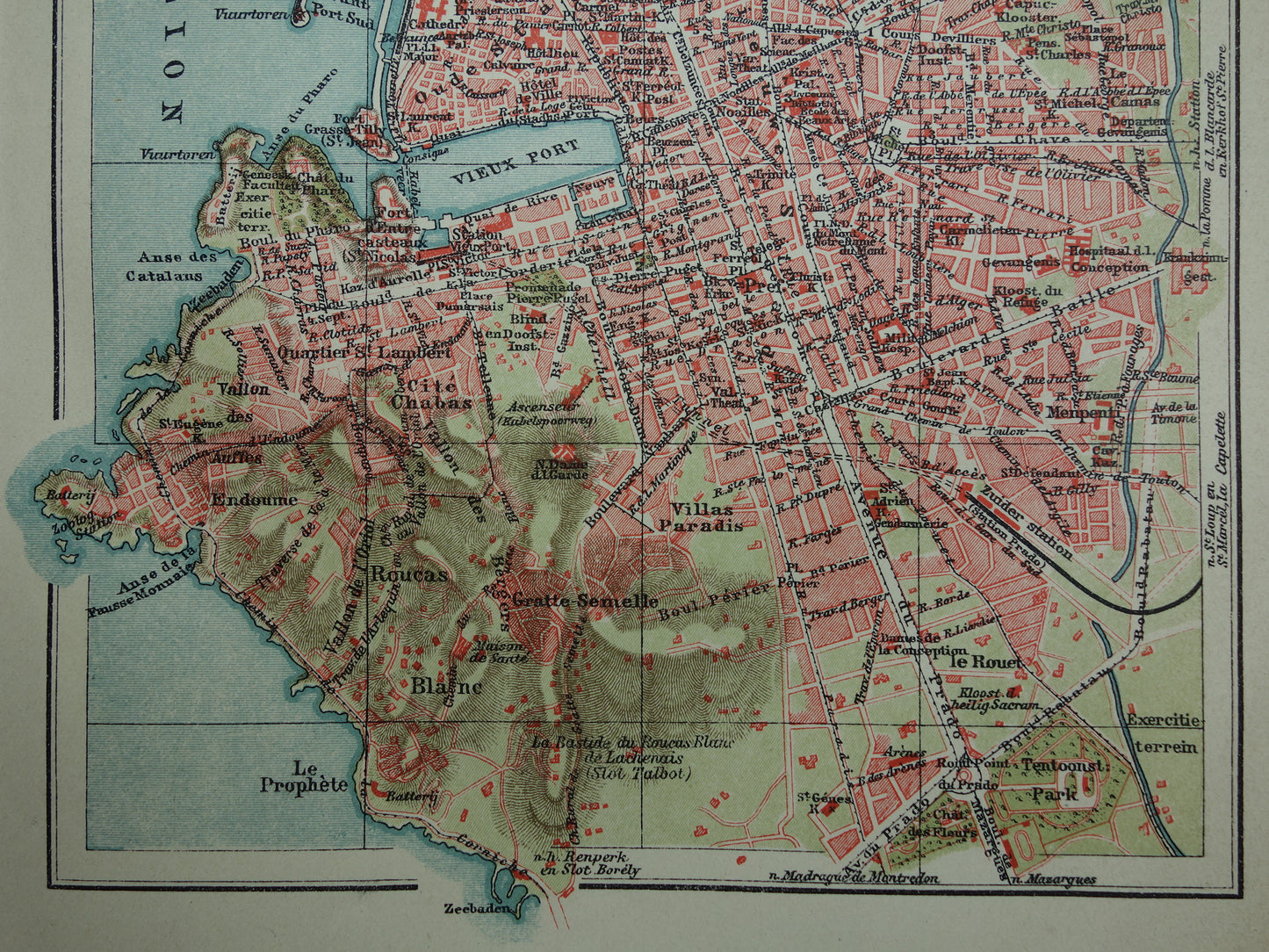 MARSEILLE oude kaart van Marseille Frankrijk uit 1920 originele antieke plattegrond vintage landkaart