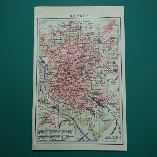 MADRID oude kaart van Madrid Spanje uit 1909 originele antieke plattegrond vintage landkaart