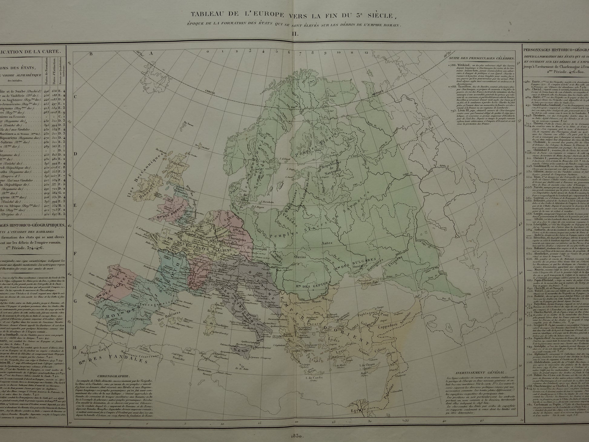 Tableau de l'europe vers la fin du 5e siecle Denaix Carte