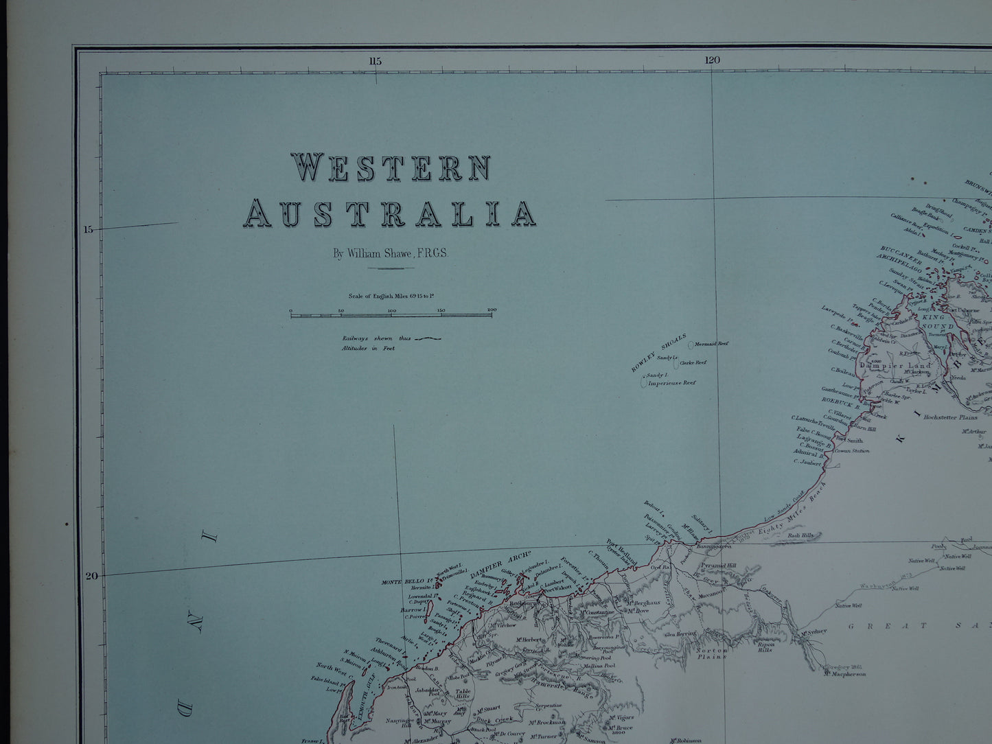 West Australië oude kaart 1890 originele antieke Engelse landkaart Western Australia WA staat Perth poster