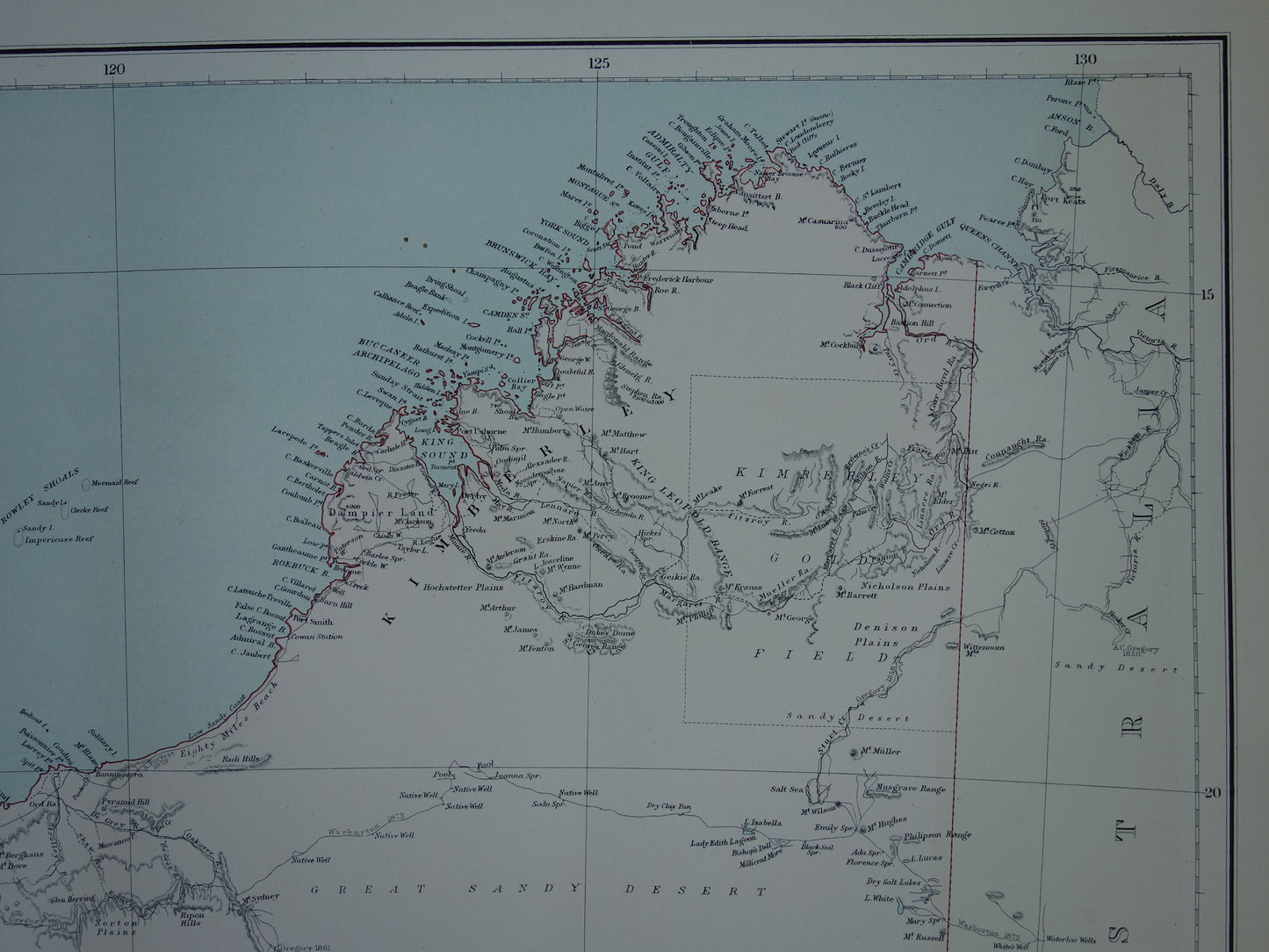 West Australië oude kaart 1890 originele antieke Engelse landkaart Western Australia WA staat Perth poster