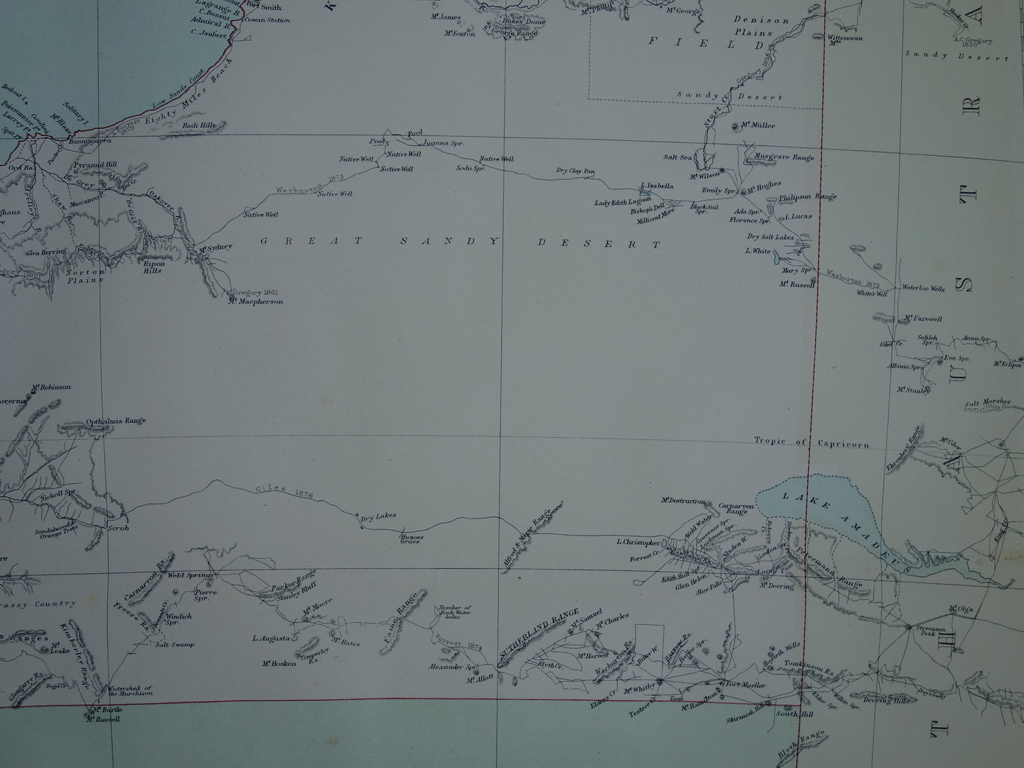 West Australië oude kaart 1890 originele antieke Engelse landkaart Western Australia WA staat Perth poster