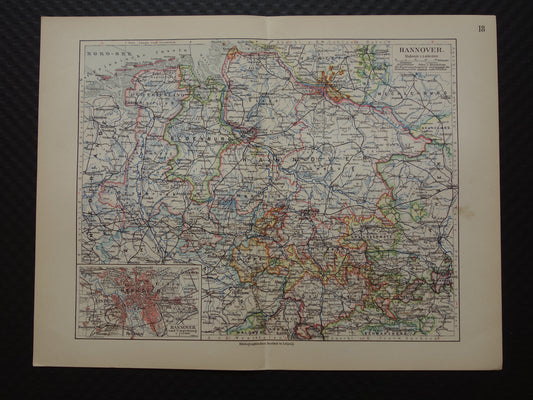 DUITSLAND oude kaart van Nedersaksen Hannover Bremen Hamburg 1913 originele antieke Duitse landkaart van noordwest Duitsland