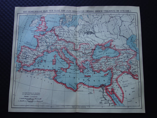 Romeinse Rijk vintage Nederlandse kaart uit 1921 van het Romeinse Rijk originele oude historische landkaart